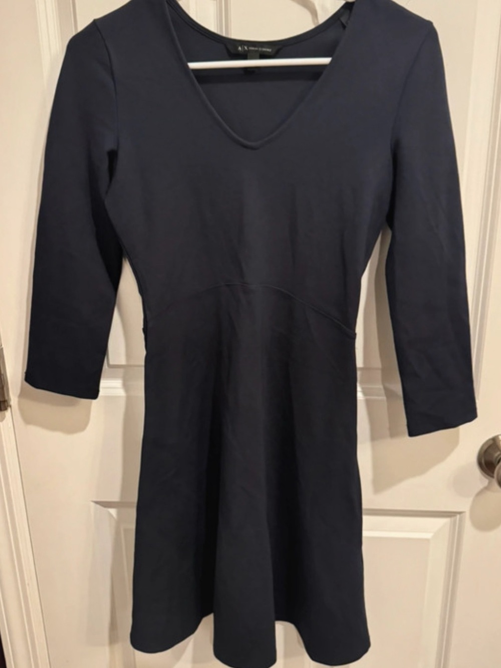 Armani Exchange Navy V-Neck Long Sleeve Fit & Flare Dress